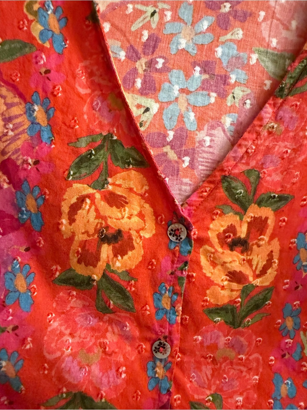 FARM Rio Coral & Yellow Floral Ruffle Button-Up Blouse - Picture 3 of 6